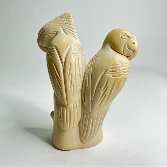 Handcarved Cream Soapstone Parrot Love Birds Exotic Sculpture Island Decor - Picture 4 of 13